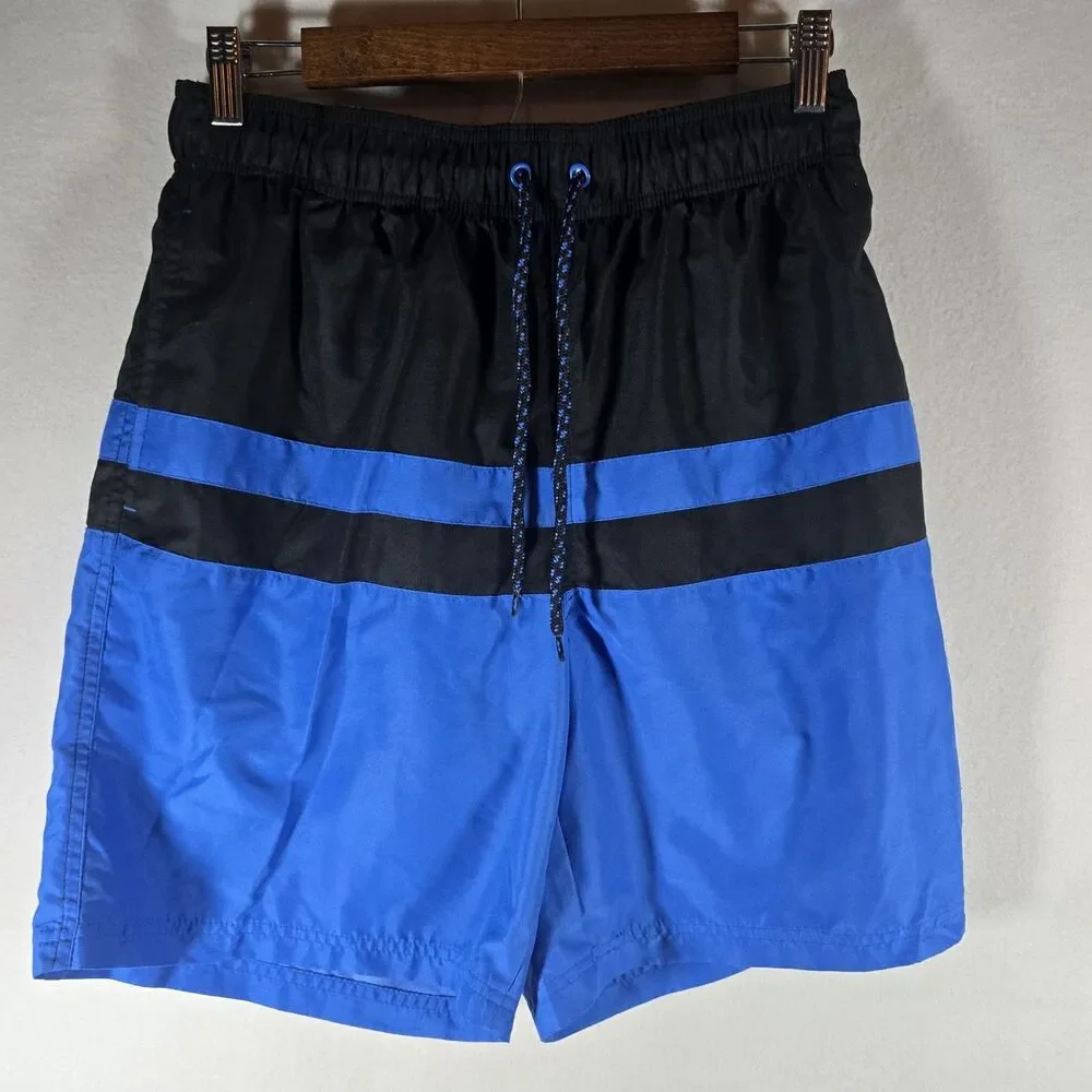 George Mens Swim Trunks Medium Blue And Black, Sizes 32-34